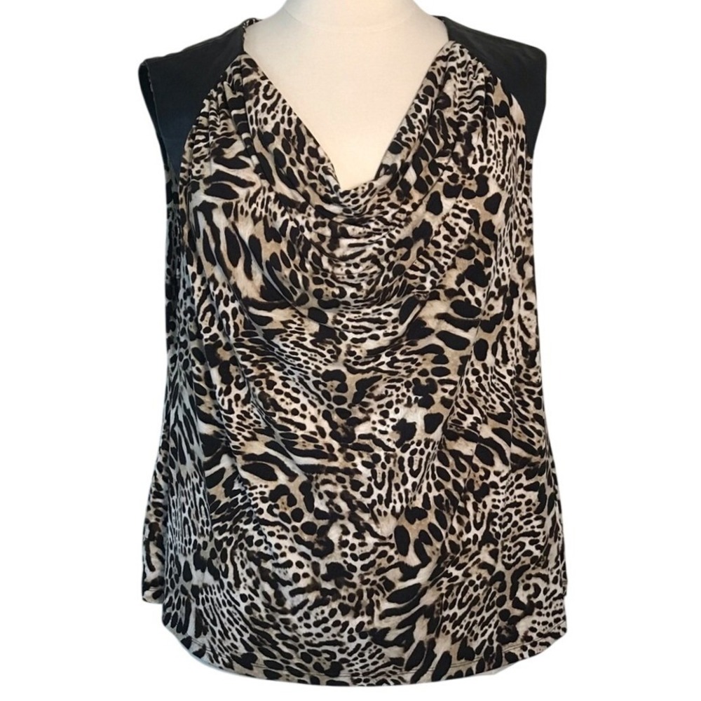 CALVIN KLEIN‎ COWLNECK LEOPARD SLEEVELESS BLOUSE
